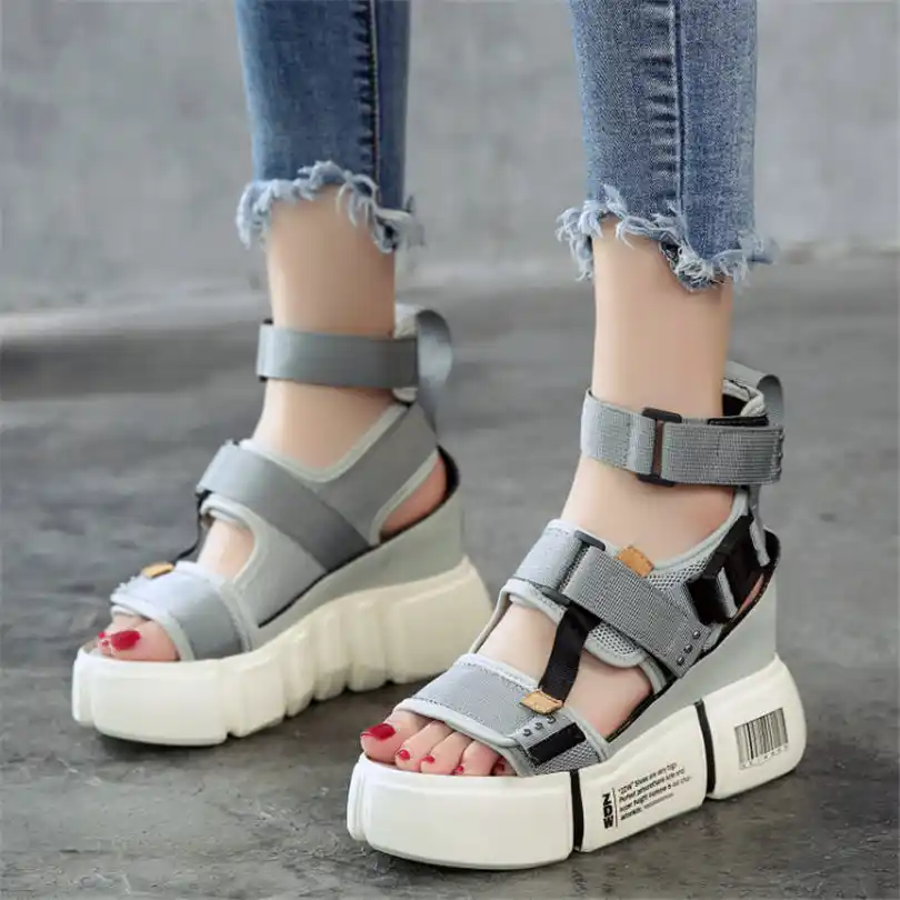 Women Cow Leather Platform Wedges Sport Sandals High Heel