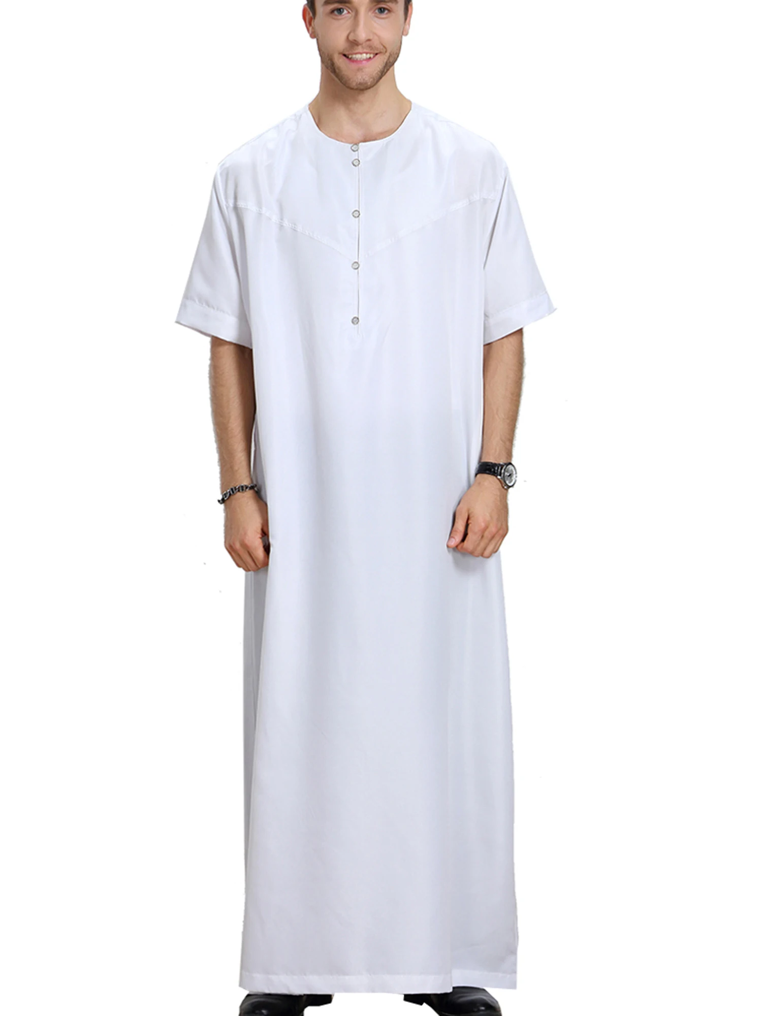 

Short-sleeved Arabic Thobe Men`s Abaya Solid Muslim Kaftan