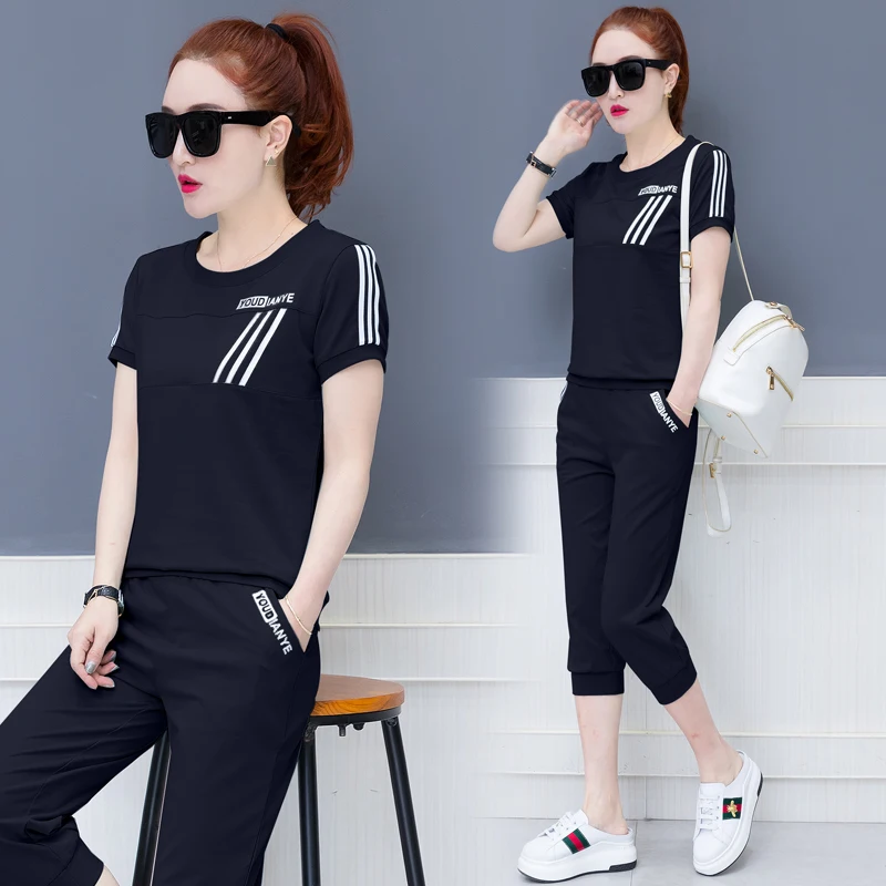 

Black Tracksuits 2 Piece Set Women Outfit Sportswear Co-ord Set Plus Size Pant Suits and Top 2019 Summer White 2 pcs Clothing