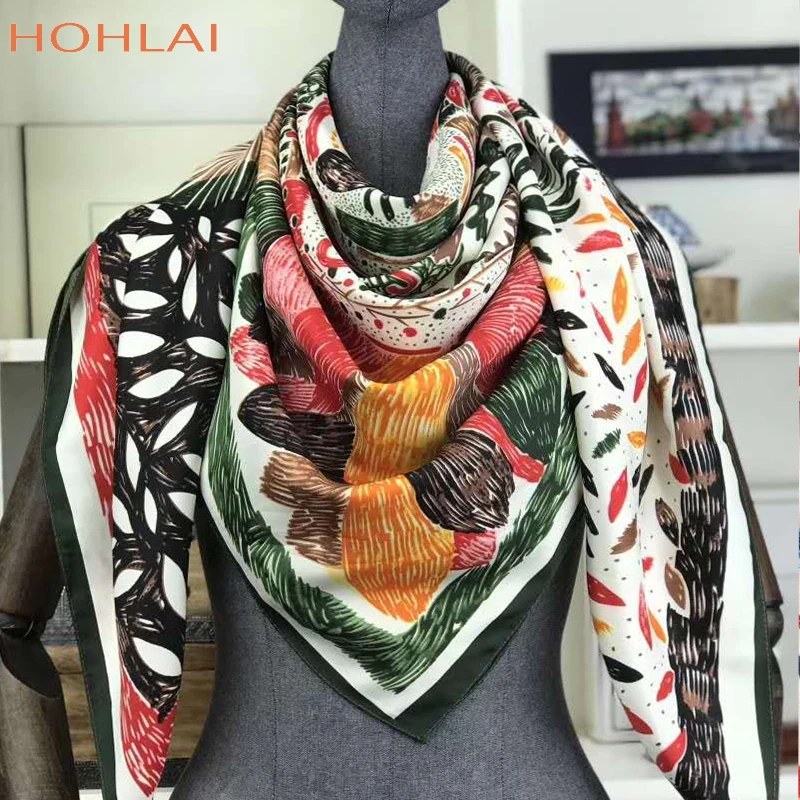 130*130 см бандана твил шелковый шарф для женщин цветочный картина квадратный Атлас шарфы для модный бренд женский платок шали Hijabs