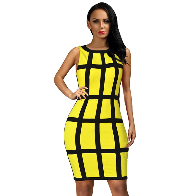 Kostlich Summer Dress New Fashion Women O-Neck Sleeveless Plaid Sexy Bodycon Mini Dress Plus Size Party Night Club Wear Vestidos2