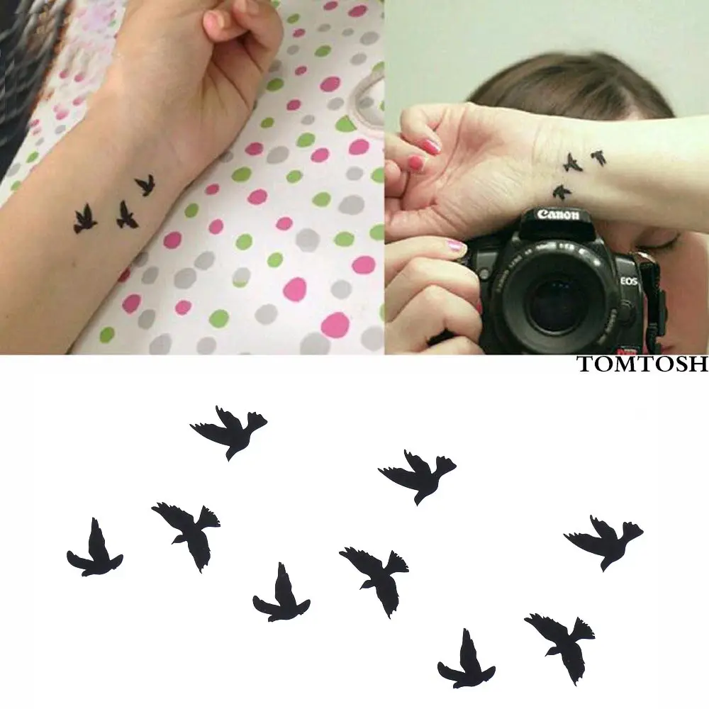 019 49 De Réductiontomtosh Nouveau Chaud Femmes Sexy Doigt Poignet Flash Faux Autocollants De Tatouage Liberté Petits Oiseaux Mouche Conception