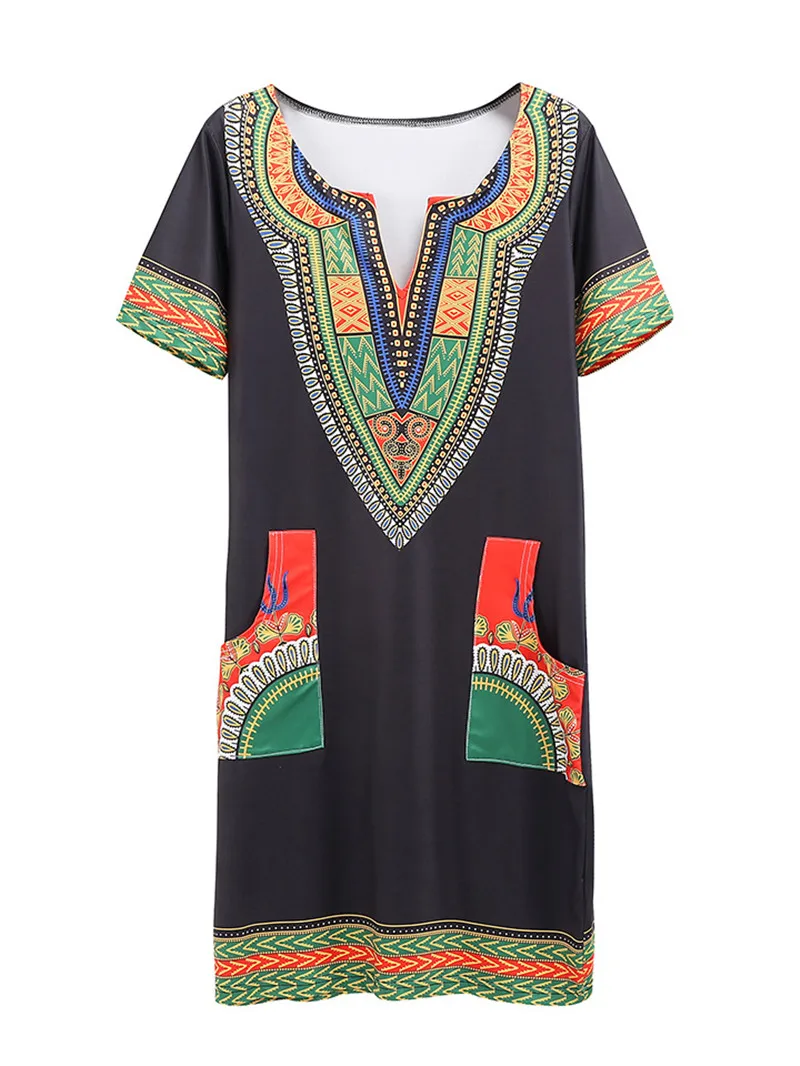 Gladiolus 2019 Summer Dress Women Short Sleeve V Neck Pocket Bodycon Sexy Ethnic Print Women Dress Plus Size 3XL Ladies Dresses (45)