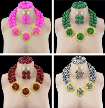 

Trendy Nigerian Wedding African Beads Jewelry Set Accessories Party Nigeria Wedding Set Jewelry Crystal Earrings For Women