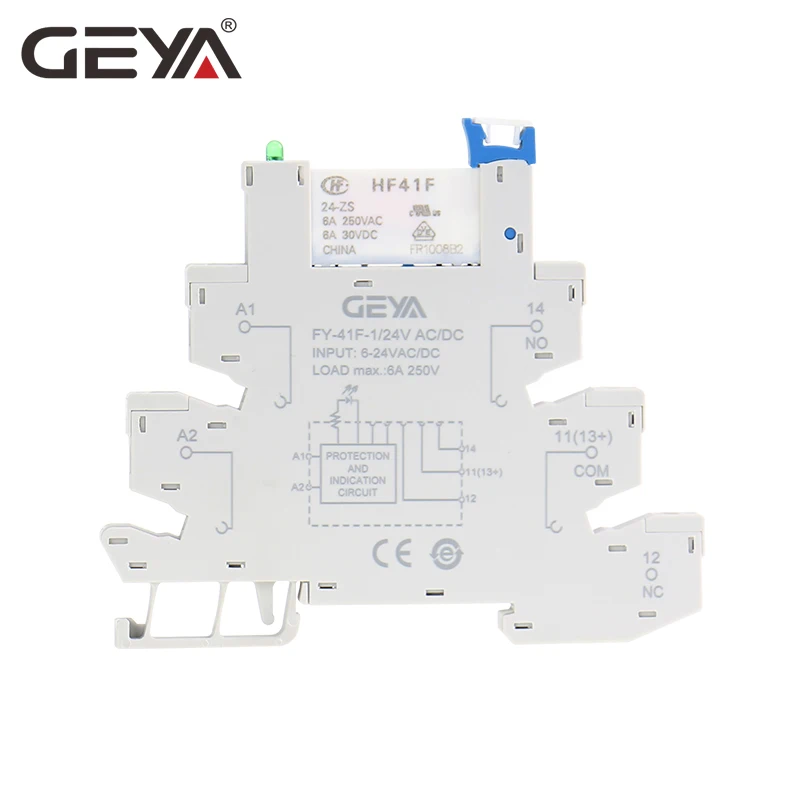 

GEYA 6.2mm thickness Slim Relay Socket with Hongfa Relay 12VDC/AC or 24VDC/AC Plug Relay