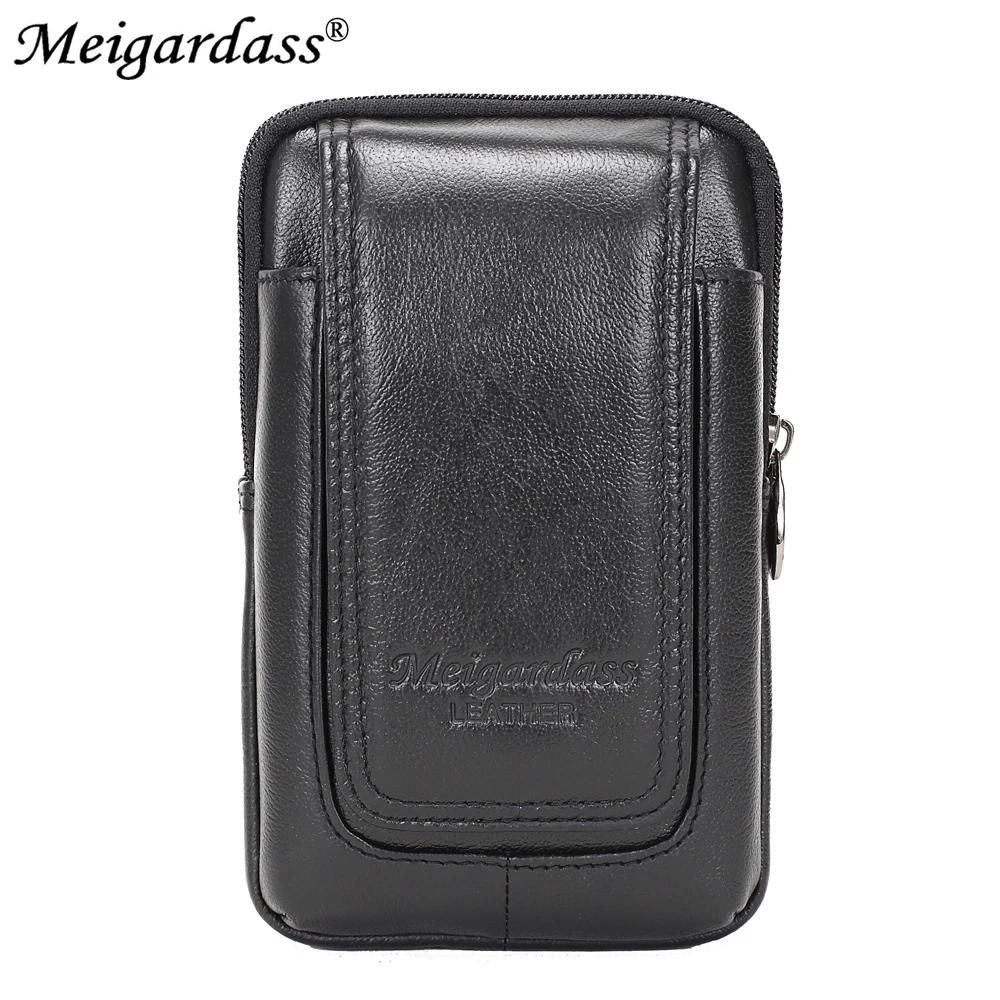 

2019 Genuine Leather Vintage Waist Packs Men Travel Fanny Pack Belt Bum male Waist Bag 5.5'' Cell Phone Pouch Coin Purse Wallet