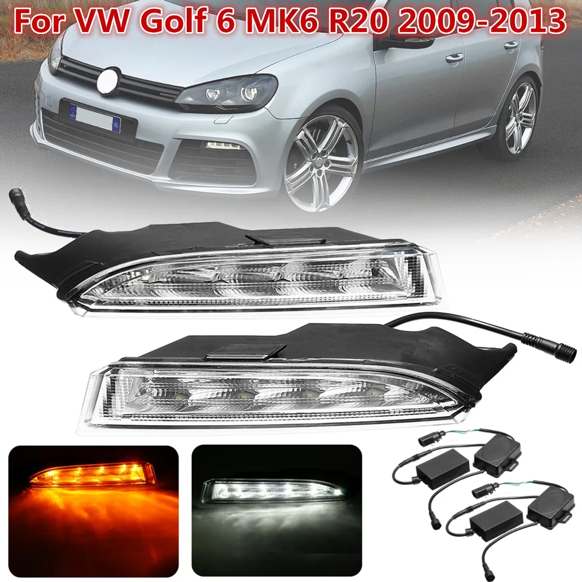 

1 Pair Led Car-Styling Day Daytime Running Light Fog Light Lamp bumper lamp LED DRL For VW Golf 6 MK6 R20 2009 2010 2011~2013