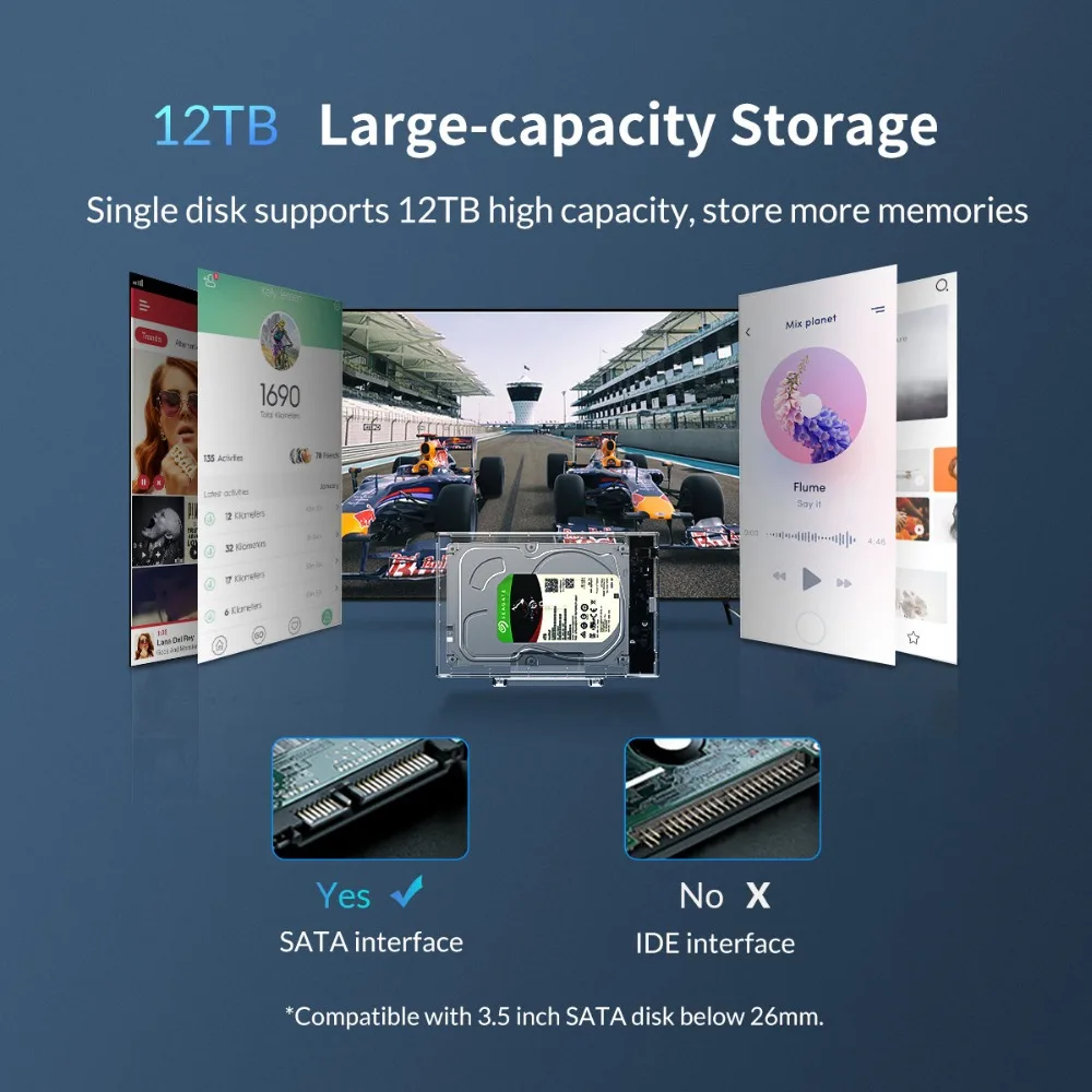 ORICO 3 5 дюйма SATA к USB 0 HDD чехол с держателем Поддержка 12 ТБ Max прозрачный корпус