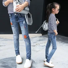 2016 Fille Jeans Pantalon Enfants Haute Qualité Mince Jeans Imprimer Lettres Denim Pantalon pour les Filles 4-10 ans