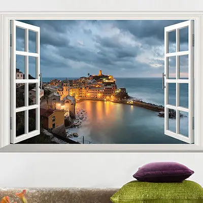 window view scenery wall sticker seaside castle sticker scenery