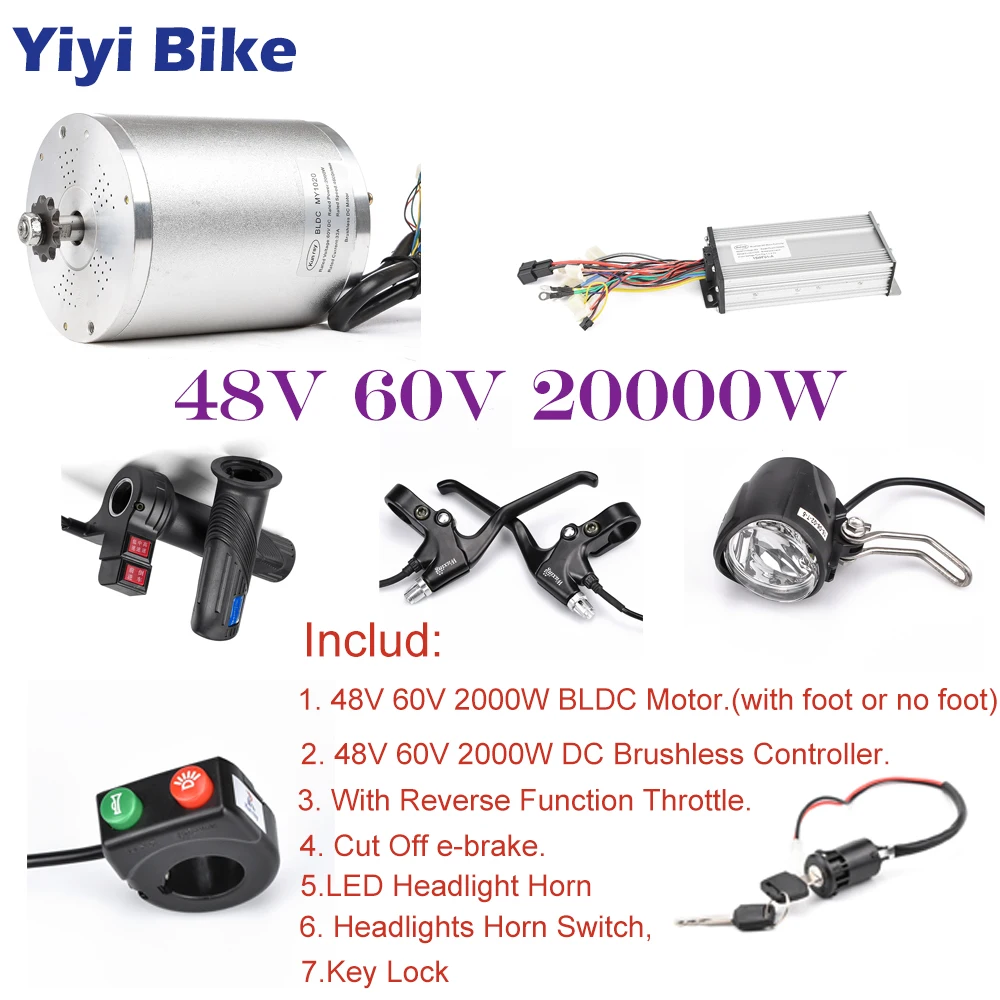 Best 48V 60V 2000W Electric Bicycle Conversion Kit BLDC Gear Motor, Speed Controller, Twist Throttle, e-scooter Brake, LED Headlight 0