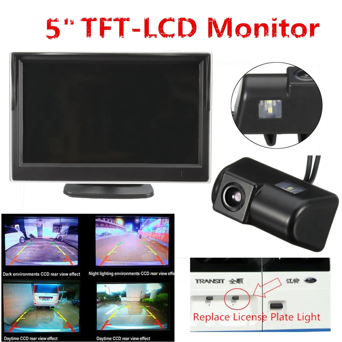 

CCD HD Car Parking Backup Camera Car Rear View Reverse Camera + 5 Inch Car Monitor For Ford/Transit Connect