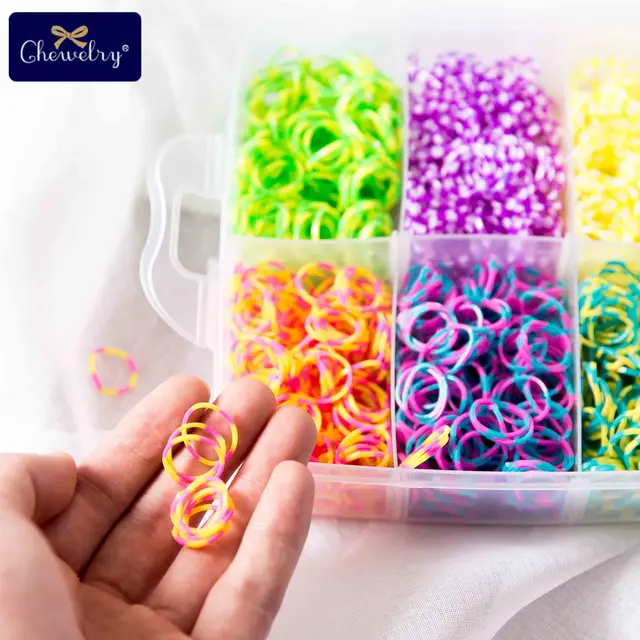 US $9.59 1800pc Elastic Rubber Loom Bands Kids Weaving Bracelet Toys Rainbow Rubber Girl Braid Plaits Access