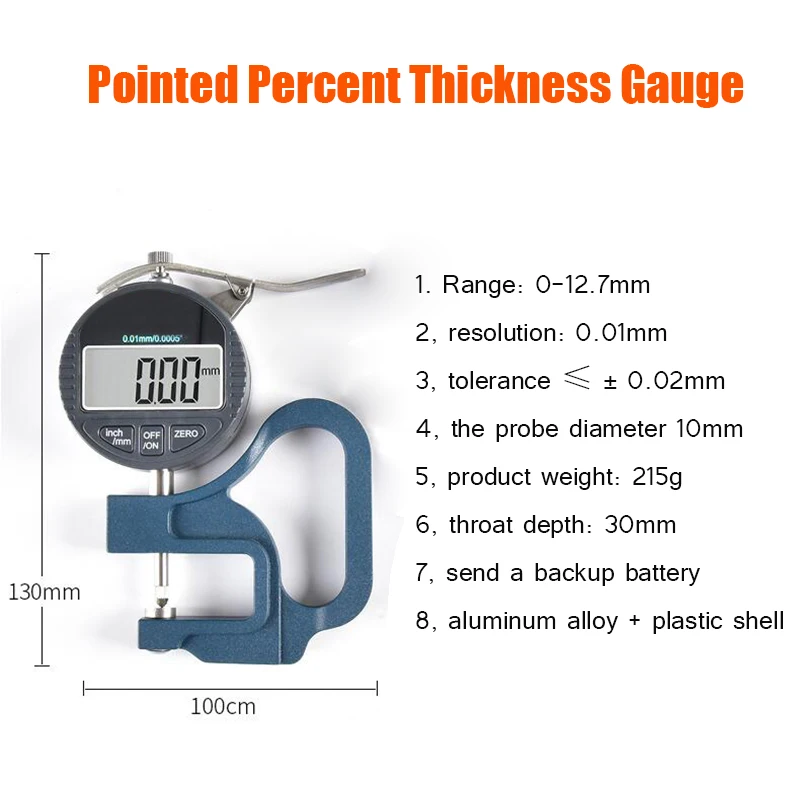 Pointer Percent Thickness Gauge, 0 12.7 Measuring Paper Film Thickness Gauge on