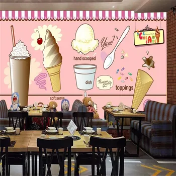 Custom wallpaper ice cream ice cream coffee shop tea shop restaurant background decorative wall painting waterproof material free shipping custom wallpaper mural retro japanese traditional culture restaurant sushi shop background wall painting deco