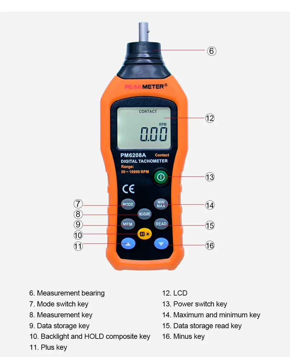 PEAKMETER MS6208A MS6208B высококачественный контакт/Бесконтактный цифровой тахометр rpm измеритель скорости 50~ 19999 измеритель об/мин и черный мешок