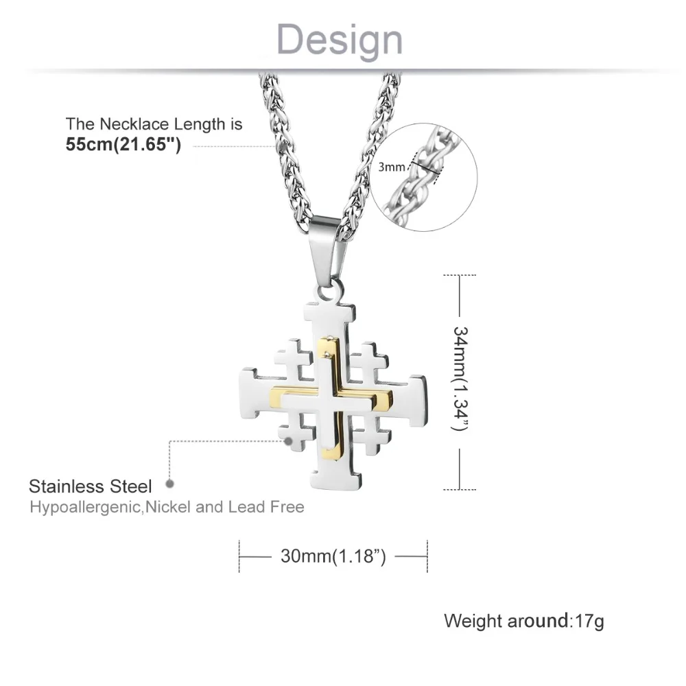 Нержавеющая сталь Иерусалимский крест подвески для Для женщин Для мужчин Библия цепочки ожерелья средневековый Религиозные ювелирные изделия подарок CN45