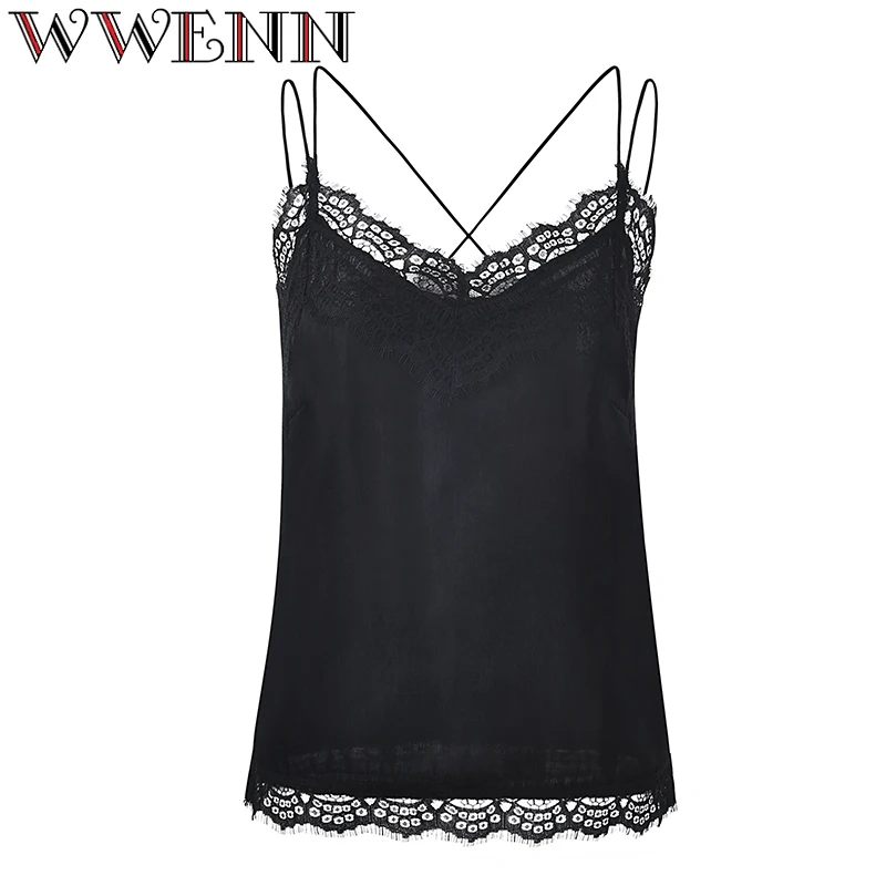 

2018 Sexy Summer Women Tops Sleeveless High Quality Silk Lace Blouse Femme Crop top Ladies Office Shirt Clothes Blusas Mujer