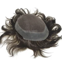 Men's 100% Human India Hair Toupee 8x10 Inch Top Swiss Lace Front with Natural Thin Skin 6 Inch Length Hair Base Stock