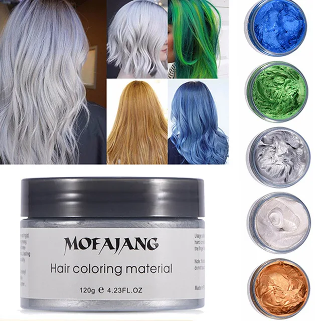 Mofajang 7 цветов одноразовый цвет волос воск краска одноразовая формовочная паста Щепка бабушка Зеленый Воск для укладки волос грязевой крем