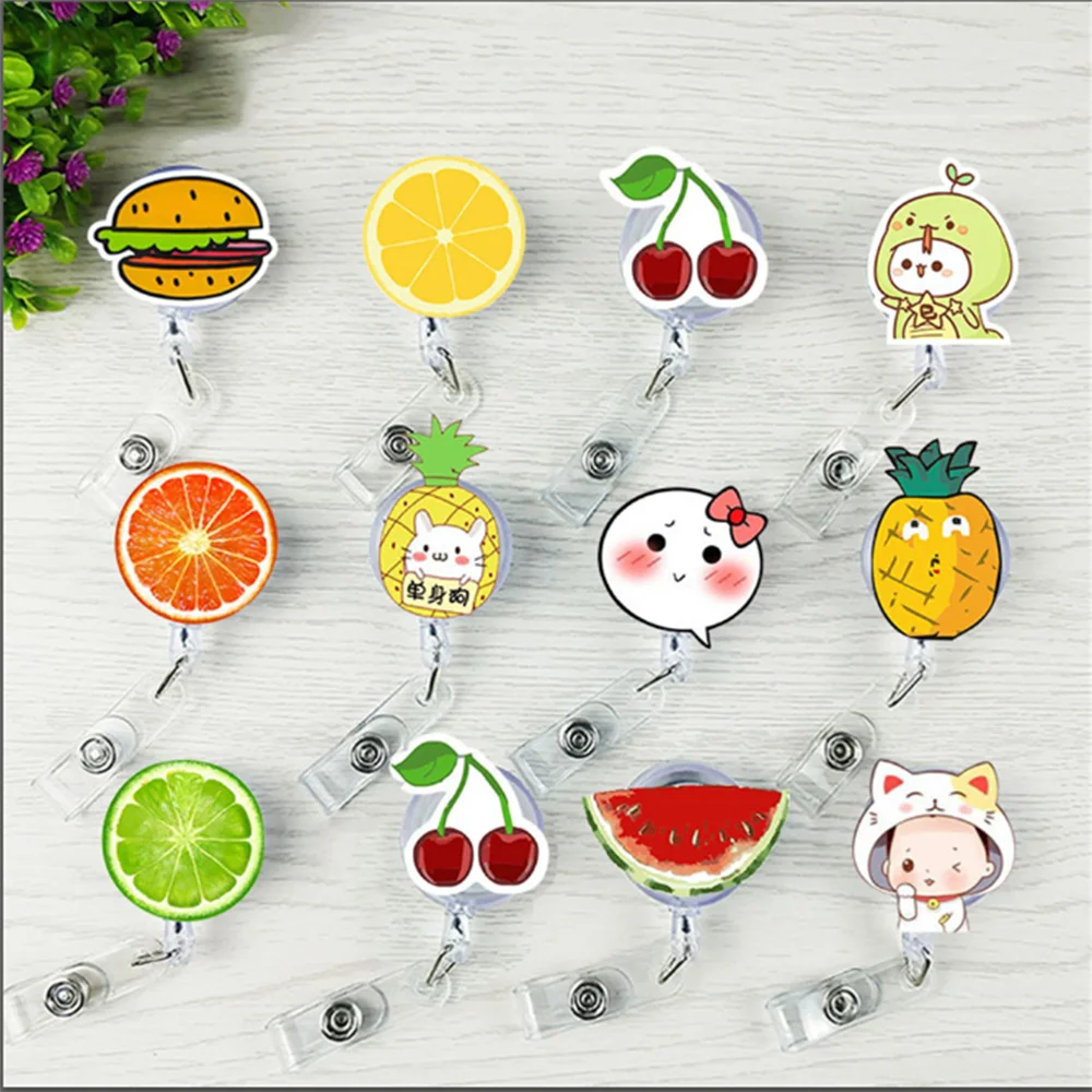 

1pc Cute Cartoon Fruit Shape Retractable Badge Reel Pull ID Name Nurse Id Card Holder Badge Holder Buckle Name Tag Card Supply