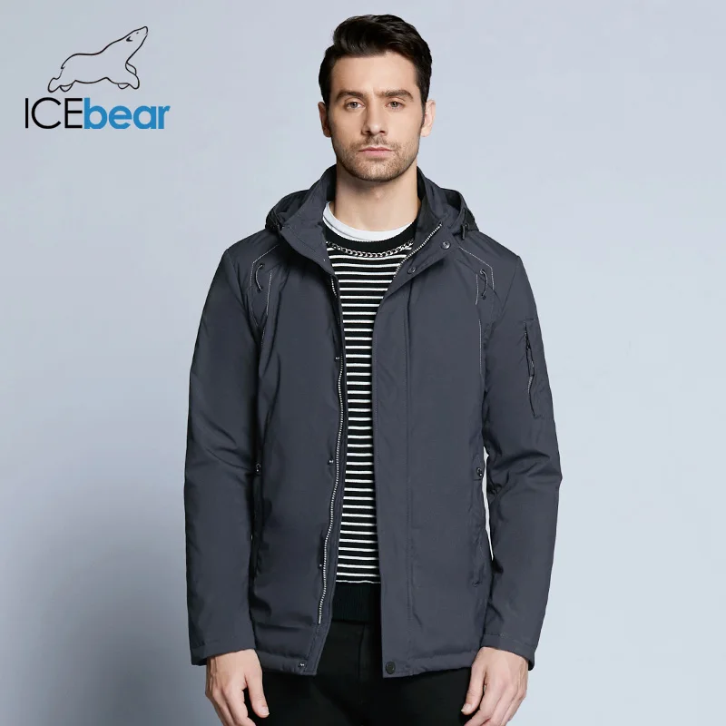 ICEbear новые осенние мужские пальто ветровка куртка теплая одежда с подкладкой из хлопка с отстегивающимся капюшоном брендовая одежда с капюшоном мужская куртка MWC18120D