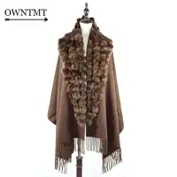12 COLOR Wool Scarf Best Quality Winter Women Poncho Cashmere Wool fur balls Scarf Cape Pashmina Tassels Poncho bufanda manta