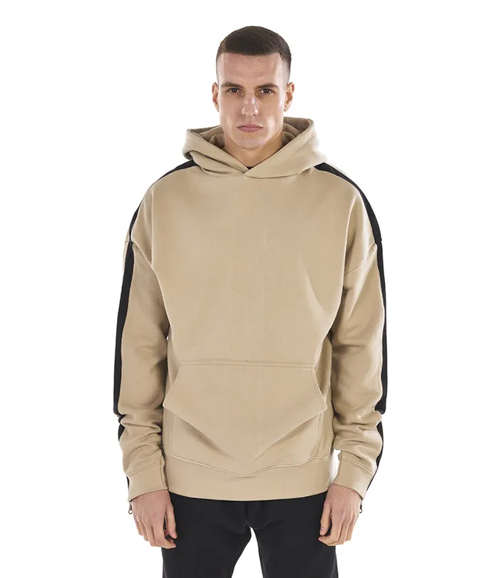 

men Hi streetwear side sleeve zipper stripe tape track pollover hoodie