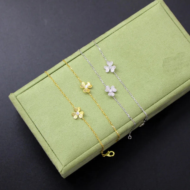 

zoziri 100% 925 sterling silver 3 clover leaf bracelet Famous brand imitation jewelry for women girls zircon flower bracelet