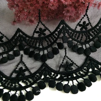 

A2 2yards/lot lace dress fabric orange black hanging flower embroidery lace for wedding dresses decoration