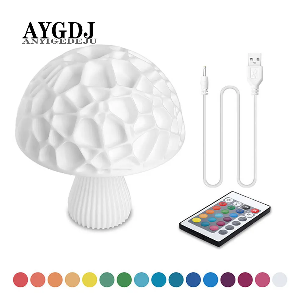 

USB Rechargeable Mushroom Bedside Lights 3D Printing Table lamp with Remote Control 16 Color Control Night Lamp For Home Xmas