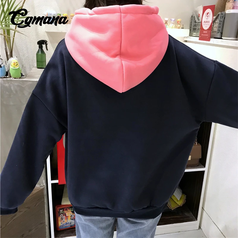 CGMANA Hoodies For Women 2018 New Color Matching Kawaii Mickey Hooded Plus Velvet Sweatshirt Female Harajuku Student  Hoodies