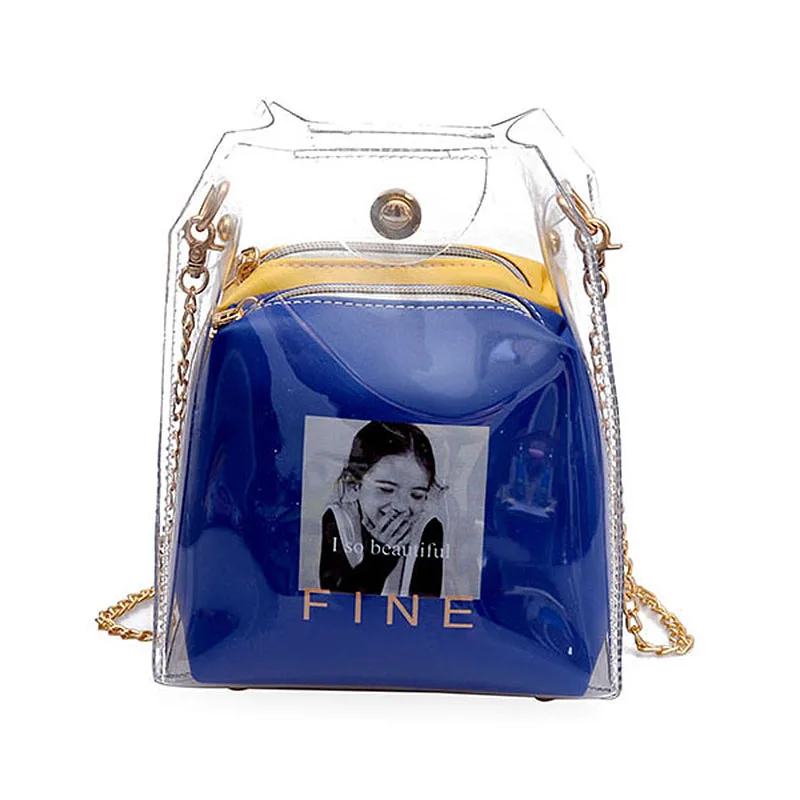 Women Small Bucket Bags Spray Map Plastic Transparent Totes Composite