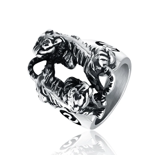 

Seeseeny two tigers Shaped fashion ring made of metal in gray color for both man and women Beauty and jewelry
