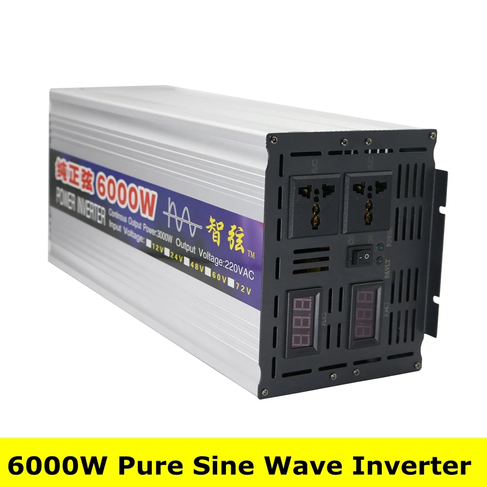 Пик 6000 Вт Чистая синусоида решетки инвертор DC 12V/24V к AC 220V 50HZ/60HZ питания