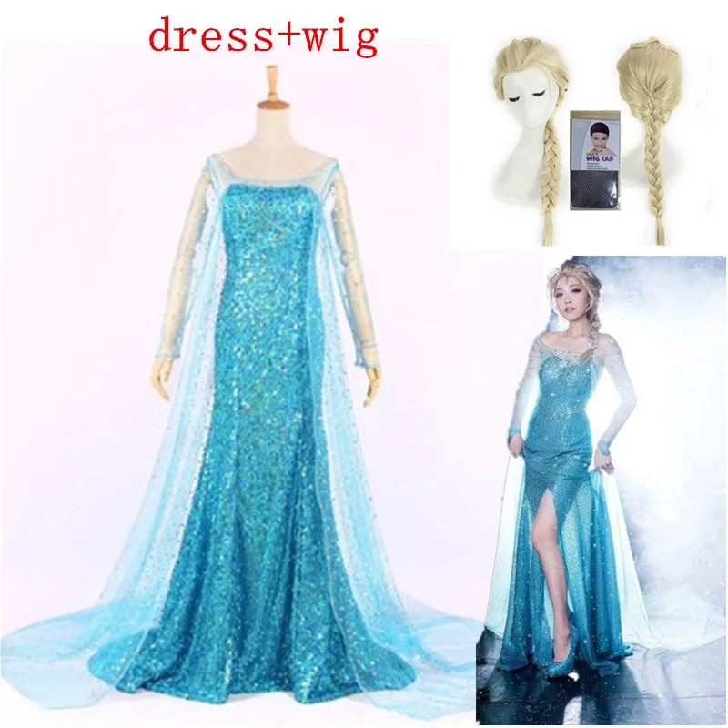 Deluxe Ladies Frozen Snow Queen Elsa Costume Cosplay Party Gown Fancy Dress