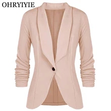 OHRYIYIE/Бежевые женские блейзеры и куртки на одной пуговице, весна-осень, Модный женский деловой офисный костюм, пиджак, женские топы