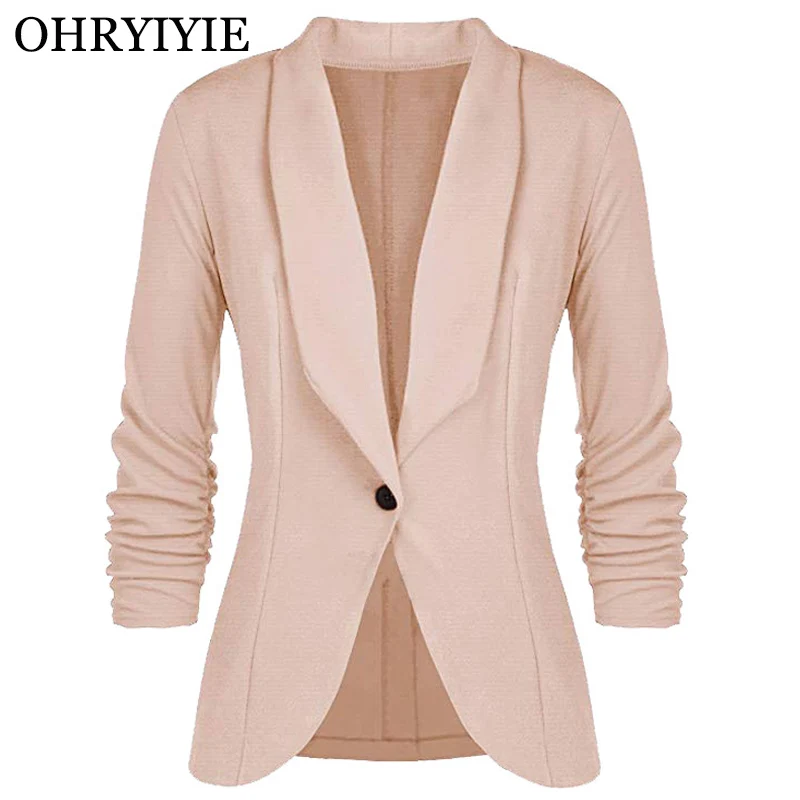 

OHRYIYIE Beige Single Button Women Blazers and Jackets 2019 Spring Autumn Fashion Ladies Business Office Suit Jacket Female Tops
