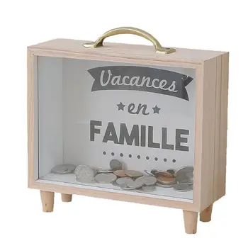 

Nordic Style Wooden Money Boxes Cute Cartoon Camera Shape Transparent Piggy Bank Money Saving Box Kids Toy Coin Storage Box Cans