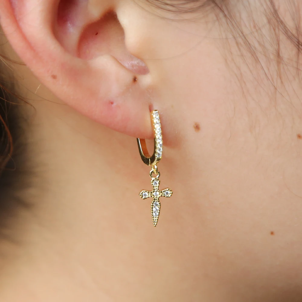New Fashion Women boy Costume Jewelry Drop Earrings Cross CHARM Vintage PAVE CZ CROSS Gold-Color Women Crosses Earring