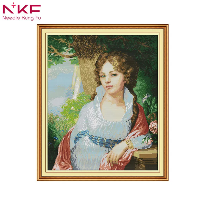 

Oil painting girl european style home decor DIY hand embroidery chinese cross stitch kits patterns printed canvas needlework set