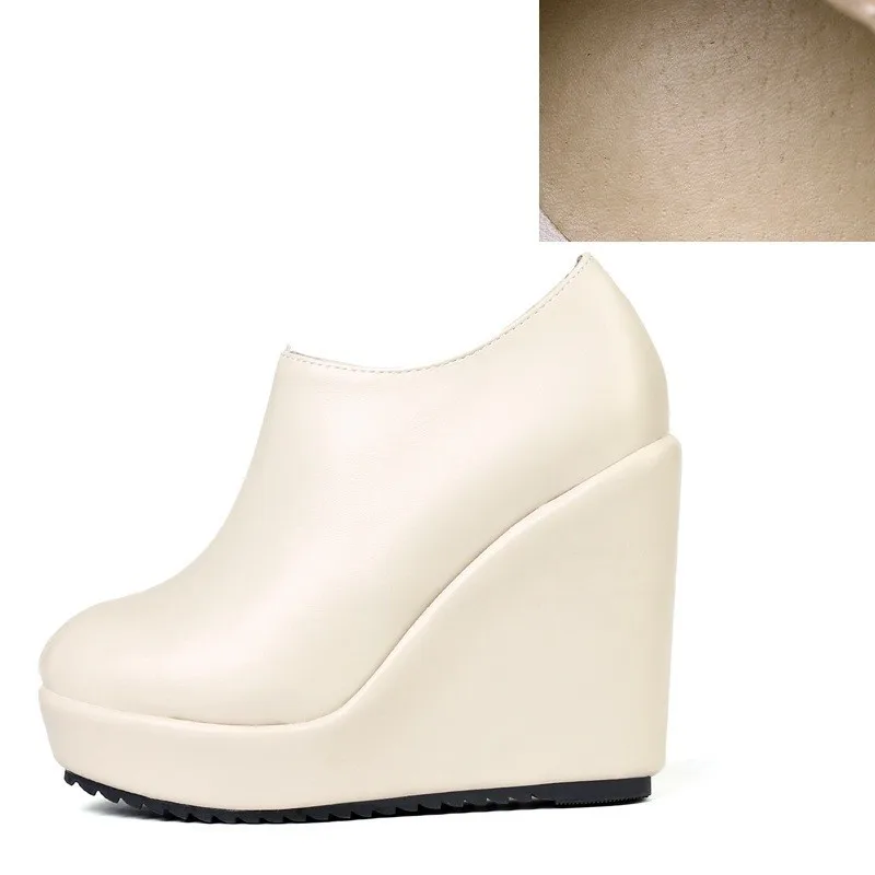 Beige PU Vigor/свежая женская обувь; туфли-лодочки на танкетке; Осенняя обувь; женские весенние туфли-лодочки; зимняя обувь, увеличивающая рост; MY38 - Цвет: Beige PU