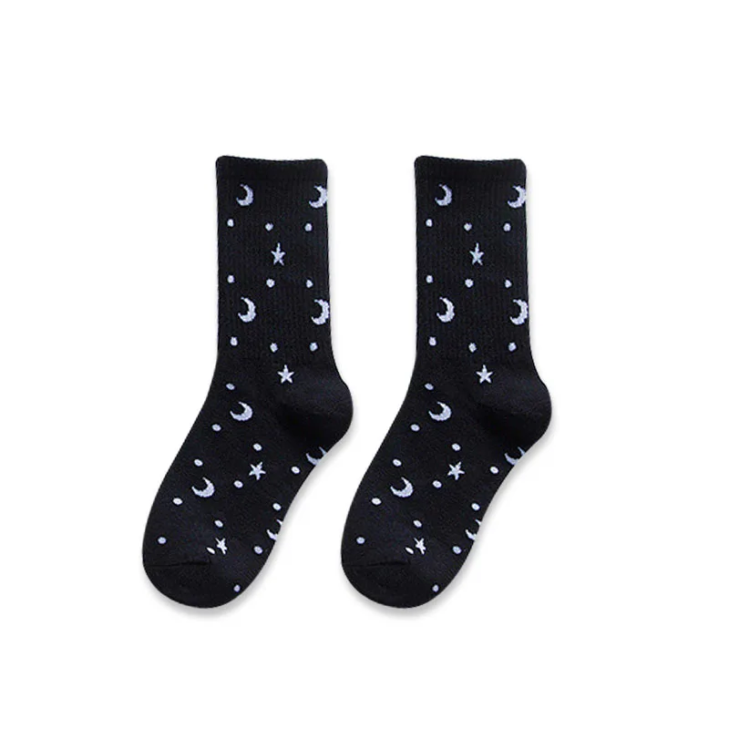 Хлопковые носки Харадзюку, носки с изображением Луны, Брендовые спортивные носки, одноцветные женские носки, фиолетовые, черные, для мужчин и женщин 35-44 - Цвет: 6