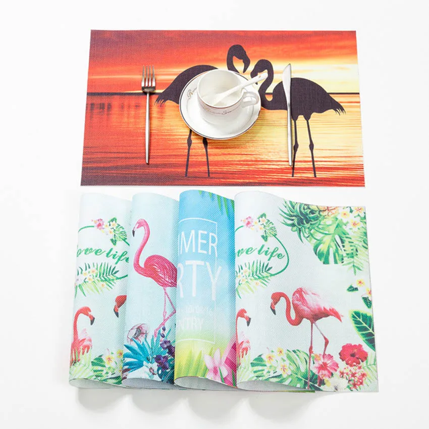 

Nordic Flamingo Painting Placemats Adiabatic Table Mats Anti-stain PVC Non-slip Bar Cup Coffee Pads Coaster European Restaurant