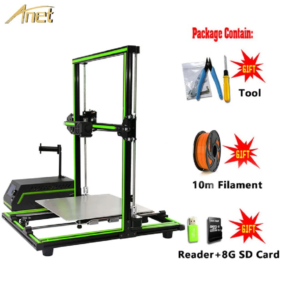 

New! Anet E10 3D Printer DIY Kit Semi Assembled Aluminum Frame Multi-language 220*270*300MM Reprap Prusa i3 with Free Filament