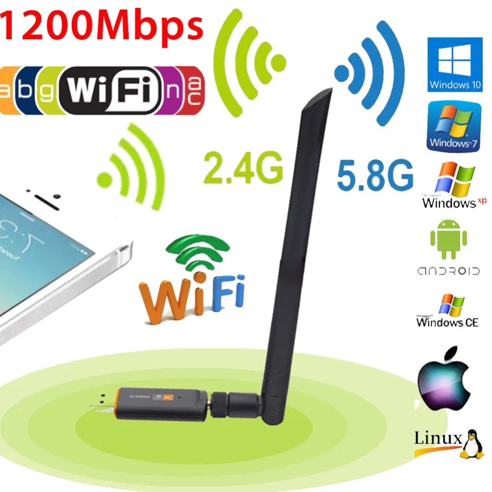 Digitalworld 1200 Мбит/с двухдиапазонный 3,0 ГГц 5 ГГц беспроводной USB 2,4 WiFi адаптер 802.11AC ж/антенна#291129