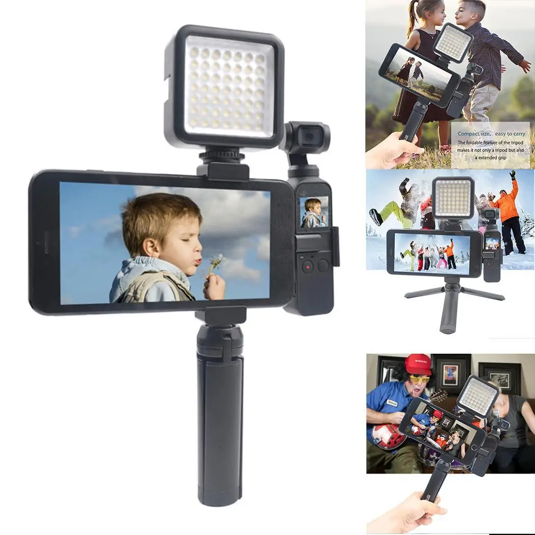 

LED Flash Fill Light Foldable Aluminum Phone Alloy Phone 258g Tripod Accessories for OSMO Pocket Black