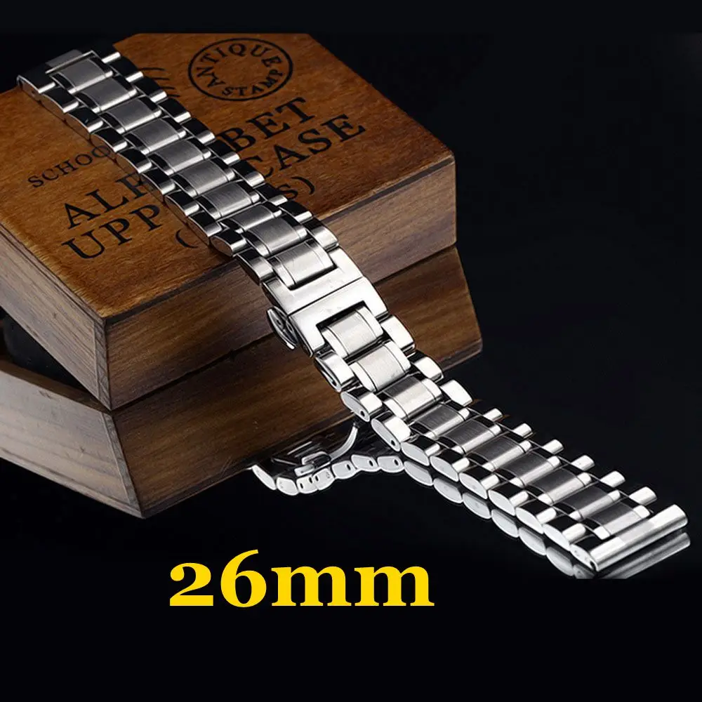 Buy 26mm Mens Silver Solid Stainless Steel Wrist Watch