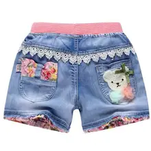 Новые летние джинсовые шорты для детей модные джинсовые шорты для девочек милый кролик из мультфильма, шорты с принтом для девочек детские штаны с цветочным принтом