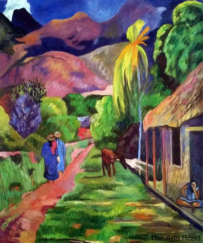 Qualité originale Art huile sur toile route à Tahiti, 1891